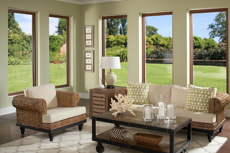 Casement windows show off panoramic views from living room.